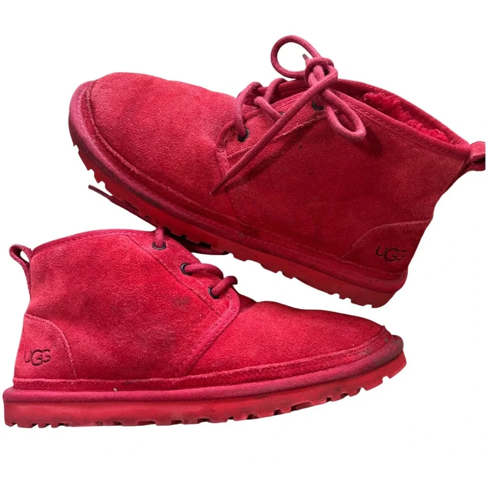 UGG Neumel‎ Red Suede Lace Up Slipper Boots Mens 7